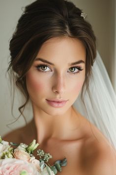 a woman in a wedding dress holding a bouquet