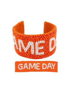 Show off your school spirit with our Seed Bead Gameday Cuff Bracelet! This fun, orange and white accessory will make sure everyone knows who you're rooting for on game day! Go Team! Trucker Hat Fashion, Gameday Dress, Go Team, Pride Tees, White Accessories, Heel Slippers, Bar Earrings, Sneaker Heels, School Spirit