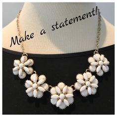 Pretty White Jeweled Flowers On Chain. Clasped Back Adjustable For Sizing. Goes With Everything! Gold Backing. Comes With Jewelry Pouch. White Chic Necklaces For Spring, Chic White Necklaces For Spring, Trendy White Necklace For Spring, Jeweled Flowers, Family Pics, Floral Necklace, Jewelry Pouch, Family Pictures, Womens Jewelry Necklace