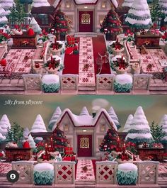 two pictures of a house decorated for christmas