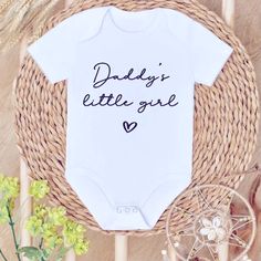 White, Girls Onesie With Black Letters, “Dady’s Girl”.Cute! Girl Onsies, Tee Ideas, S Girl, Funny Baby Onesies, Girl Onesies