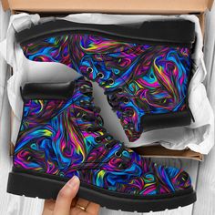 Bohemian Acid Style All-Season Boots – Elephantsity Painting Shoes, Art Performance, Rave Babe, Save The Elephants, Hand Painted Shoes, Shoe Art, Footwear Collection, Soft Textiles, Suede Material