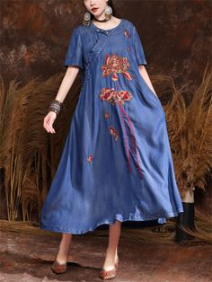 Description Product ID: DS2051261 Material: Denim Pattern: Embroidery Sleeve Length: Short Sleeve Closure Type: Pullover Length: Above Anke Length Style: Fashion, Casual, Vintage Occasion: Vacation, Holiday, Dating Package included 1 * Dress Size Chart (Asian Size): Please allow 1-3 cm measured error. Size Length Chest Sleeve Length One Size 113cm | 44.5 in 108cm | 42.5 in 23cm | 9.1 in Lotus Embroidery, Denim Embroidery, Red Lotus, Denim Pattern, Cotton Linen Dresses, Denim Patterns, Scoop Neck Dress, Pattern Embroidery, Short Sleeve Dress