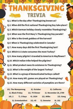 a thanksgiving trivia with pumpkins on it