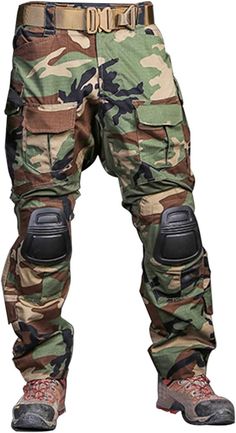 PRICES MAY VARY. 【Material】 Made of 35% cotton and 65% polyester. 【Features】The Combat uniform is made by high quality material,Fitness,moisture perspiration, breathable,extremely durable and quick-drying,keeps you dry and comfortable when army training. 【Unique Design】 The G3 combat pants with removable knee pads.Up to 10 different size multi-function pockets on the waist, knee and ankle position. Adjustable leg opening with hook & loop.Unique low-profile waist adjust system and knee pad height Pants With Knee Pads, Bdu Pants, Camo Gear, Combat Clothes, Army Training, Combat Uniforms, Tactical Helmet, Tac Gear