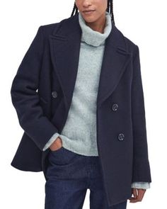 Barbour Ingrid Peacoat Pijamas Women, Barbour Women, Navy Coat, Neue Outfits, H&m Jackets, Crew Clothing, Wool Peacoat, Blue Coats, Coat Outfits