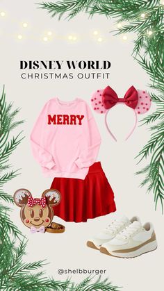 Pink Disney Christmas, Disney Very Merry Christmas Party Outfit, Disneyland December Outfits, Christmas Disneybound, Pink Disney Outfit Winter, Christmas Minnie Mouse Birthday, Magic Kingdom Christmas Outfit, Very Merry Christmas Party Outfits