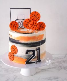 a birthday cake with basketballs on it