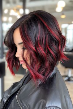 Make a statement with 31 bold red highlights on black hair to try in 2024! Stunning contrast and vibrant flair. 🔥🖤 #RedHighlights #BlackHair #HairColor2024 #BoldLooks #HairInspo Red Highlights On Black Hair, Hair Trends 2024, Highlights On Black Hair, Haircuts 2024, Magenta Hair, Hair Dyed, At Home Hair Color, Black Hair With Highlights, Fall Hair Trends