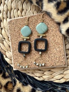 "Want to save 15% off your first purchase? Sign up for my email list to receive an instant coupon code! http://eepurl.com/dvS75L This listing is for dramatic, shoulder dusting, chunky, beaded, gemstone statement earrings featuring square green jade beads, 4mm dalmatian jasper round beads, brass metallic beads, and black stone. These earrings hang approximately 4.25\" inches from the lobe and measure about 1.0\" inches across their widest point. The fishhook closures are real gold plated and nick Bridesmaid Earrings Gold, Statement Hoop Earrings, Unique Jewelry Gifts, Dalmatian Jasper, Beaded Drop Earrings, Beaded Hoops, Bridal Gold Jewellery, Earrings Long, Jade Beads