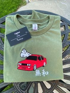 "embroidered BMW E-30, custom color options available. \"NOTHING,PEACE\" Design" Casual T-shirt With Machine Embroidery As Gift, Casual T-shirt With Machine Embroidery For Gift, Casual T-shirt With Embroidery As Gift, Vintage Bmw, Peace Design, Bmw 335i, Car Shirts, Fall Hoodies, Bmw E30