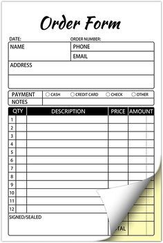 an order form is shown on top of a piece of paper