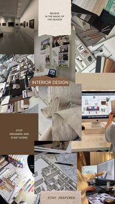 the interior design collage is shown with many different colors