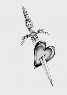 a drawing of a dagger with a heart on the end and an arrow in the middle