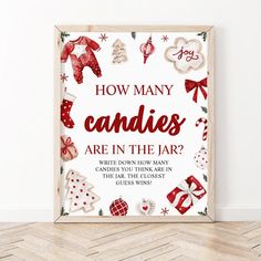 a sign that says how many candies are in the jar? with christmas decorations