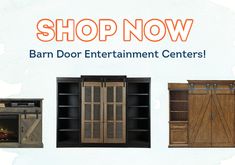 an advertisement for the barn door entertainment center