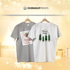 Make someone happy this season of jolly with custom t-shirts from #OvernightPrints 👕✨⁠ 👉You can create a #customtee with our online design tool. ⁠ 👉Upload your logo or photo directly, and you will be able to see its appearance on the shirt. ⁠ 👉Or you can design your logo in real-time with one of the custom-ready templates.⁠ LINK in BIO 😍⬆️ Christmas Crew Neck Top With Custom Print, Christmas T Shirts, Christmas Tshirts