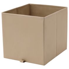 a beige square storage box with handles