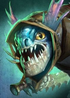 an image of a creature with big teeth and fangs on it's face, wearing a helmet