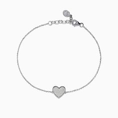 925 Sterling Silver Diamond Heart Bracelet Effy Jewelry, Jewelry Stand, White Stone, Heart Bracelet, Diamond Heart, Silver Diamonds, Sterling Silver Bracelets, Round Diamonds, Metallic Silver