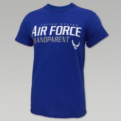 Proudly support your Grandson or Granddaughter with this bold Air Force graphic T! You can let everyone know how proud you are of your family! &nbsp 100% Cotton Unisex fit Screen print front design Blue Cotton T-shirt For Father's Day, Father's Day Blue T-shirt With Text Print, Blue Family Graphic Print T-shirt, Blue Letter Print T-shirt For Family, Blue Father's Day T-shirt With Screen Print, Father's Day Blue Pre-shrunk T-shirt, Pre-shrunk Blue T-shirt For Father's Day, Blue Pre-shrunk T-shirt For Father's Day, Blue T-shirt With Name Print For Family Matching