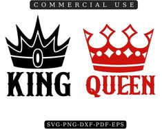 two king and queen crowns with the words commercial use in red, black and white