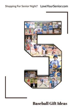 the letter e is made up of photos and letters that spell out baseball gifts for boys