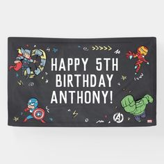 a birthday banner with cartoon characters on it