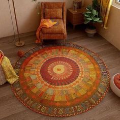 MaterialPolyester Rugs In Living Room Apartment, Small Rug Aesthetic, Round Persian Rug, Asthetic Rug, Round Rugs In Living Room, Boho Area Rugs In Living Room, Aesthetic Rugs Bedroom, Colorful Rugs In Living Room, Boho Carpet Bohemian Rug