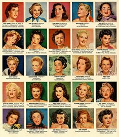 A look at some hair styles from 1953 with this Hollywood Star directory 40s Mode, Hair Chart, Stars D'hollywood, 1950s Hairstyles, 50s Hairstyles, 1940s Hairstyles, Evening Hairstyles, Retro Hair, Pin Curls