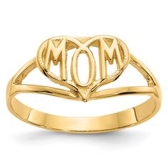 14K Gold Mom Heart Ring Love Mom, Ring Size 7, Heart Ring, Ring Size, Size 7, Yellow Gold, Ring, Yellow, Gold