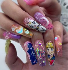 Sailor Moon Nail Design, Sailor Moon Nails Design, Sailor Moon Inspired Nails, Uñas Sailor Moon, Sailor Moon Nail Art, Moon Nail Art, Sailor Moon Nails, Character Nails, Nails Fun