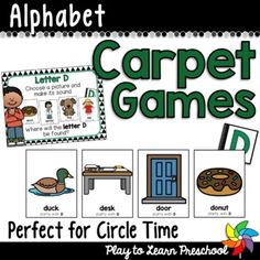 the alphabet game with pictures of different objects and words to describe what's in it