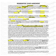 a residential rental agreement is shown in yellow