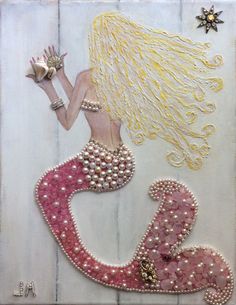 a painting of a mermaid with pearls on it