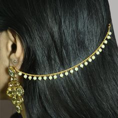 Indian traditional ear chains for women - jewellery earring Luxury White Chandbalis With Latkans, Affordable Wedding Chandbalis With Latkans, Luxury Chandbalis For Party And Festivals, Luxury Chandbalis With Latkans For Women, Luxury Gold Chandbalis For Festivals, Traditional Jhumka, Panjabi Suit, Earring Chain, Festival Dance