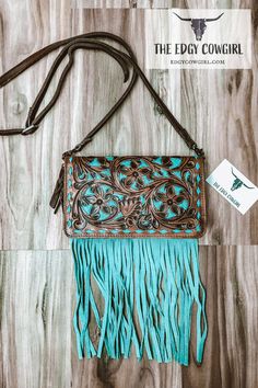 western purse fringes crossbody leather fringe western purse turquoise Western Style Purse, Cowgirl Accessories, Western Purses, Western Accessories