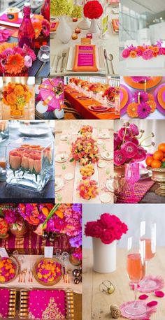 pink and orange wedding decor with flowers