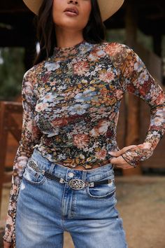 Astrid Floral Mesh Long Sleeve Top