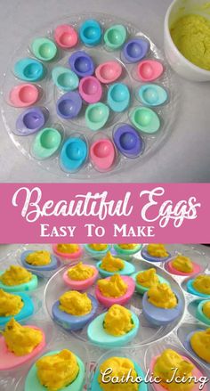 an egg tray filled with cupcakes and colorful eggs