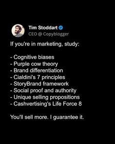 a black background with the words tim stoddart, co - founder if you're in marketing study