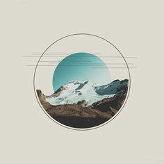 an image of a snow covered mountain in a circle