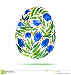 blue flowers and green leaves painted in watercolor on a white background stock photo image