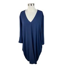 Universal Standard New Xl 26-28 Marine Blue Long Sleeve Premier Dress V Neck Pockets 95% Recycled Polyester, 5% Elastane Armpit To Armpit, Lying Flat: 29" Waist: 54" Hips: 62" Length: 41" Ships From A Smoke Free Home Oversized Blue Midi Dress, Blue Asymmetrical Hem Midi Dress For Work, Oversized Asymmetrical Hem Dress For Work, Blue Viscose Midi Dress For Daywear, Blue Flowy Midi Dress With Asymmetrical Hem, Elegant Oversized Blue Dress, Blue Asymmetrical Hem Dress For Work, Chic Oversized Blue Dresses, Blue Viscose V-neck Midi Dress