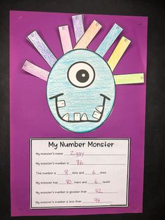 a paper cut out of a monster with the words'my number monster'written on it