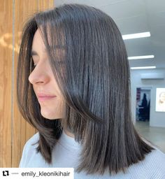 Rebonded Short Hair With Bangs, Rebond Hair With Curtain Bangs, Long Curtain Bangs Short Hair Straight, Collarbone Length Hair Black, Longer Curtain Bangs Short Hair, Hair Shorter In Front Longer In Back, Long Curtain Bangs On Short Hair, Curtain Bangs Maintenance, Straight Long Bob With Curtain Bangs