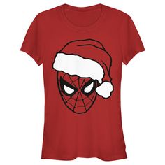 Junior's Marvel Christmas Spidey T-Shirt Spider Man Christmas, Ant Man Avengers, Marvel Christmas, Spiderman Shirt, Christmas Spider, Santa Claus Hat, Red Suit, Big Face, Girls T Shirt