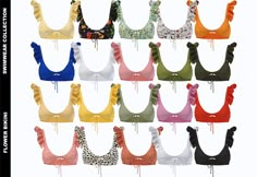 the bras are all different colors and sizes