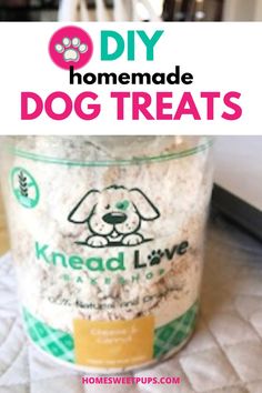 a dog treat in a jar with the words diy homemade dog treats on it