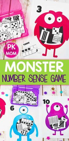 monster number sense game for kids to practice counting and matching numbers with their own hands